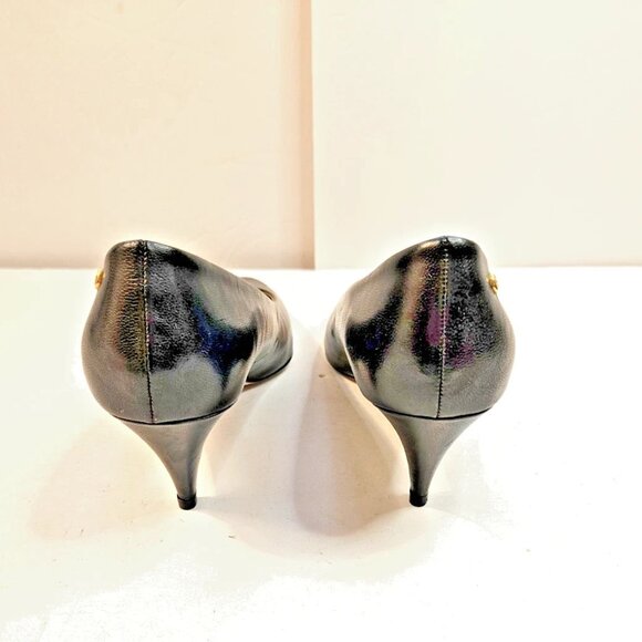 Etienne Aigner Blue Leather Pointed Toe Kitten Heel Pumps Women's Size 5 Heels - Picture 6 of 10